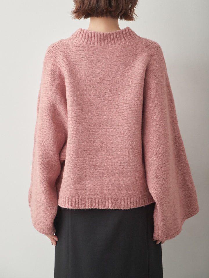 [予約]ワイドスリーブボトルネックニットトップス/red