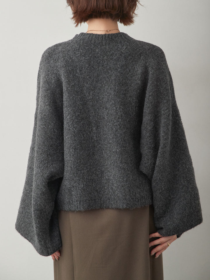 [予約]ワイドスリーブボトルネックニットトップス/black