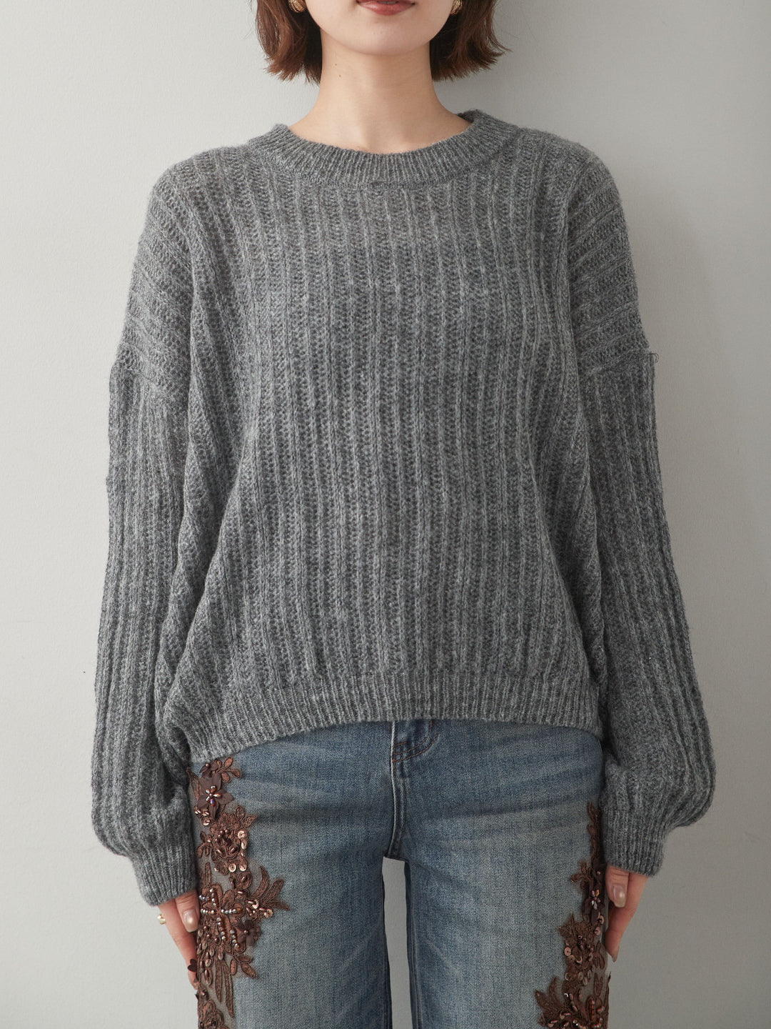[予約]シアーリブドルマンニットトップス/darkgray