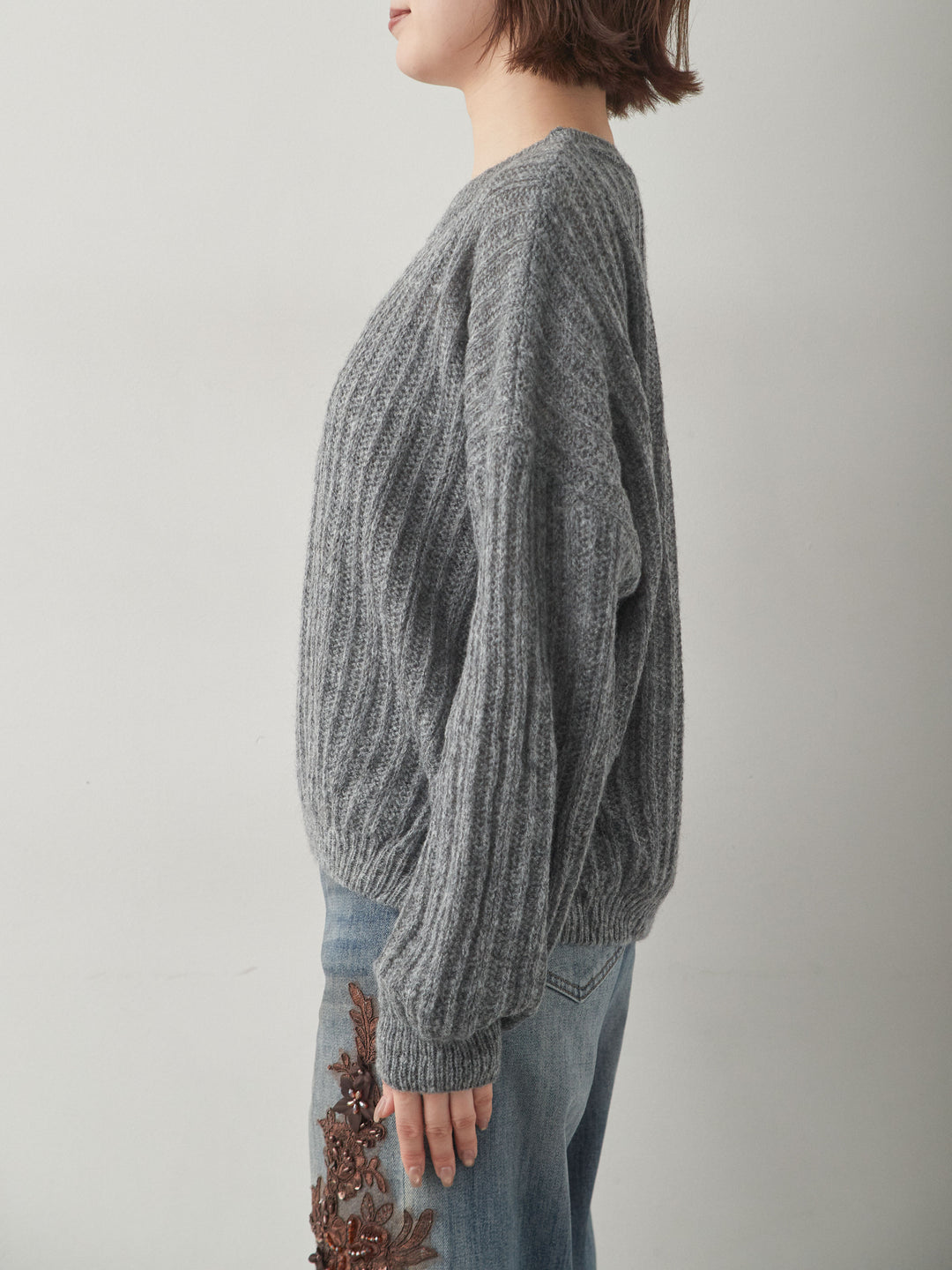 [予約]シアーリブドルマンニットトップス/darkgray
