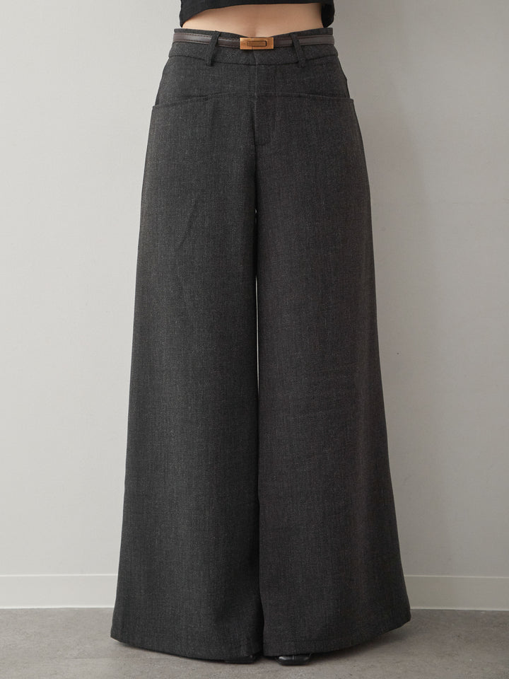 [予約]ベルト付ポケットデザインワイドストレートパンツ/charcoal