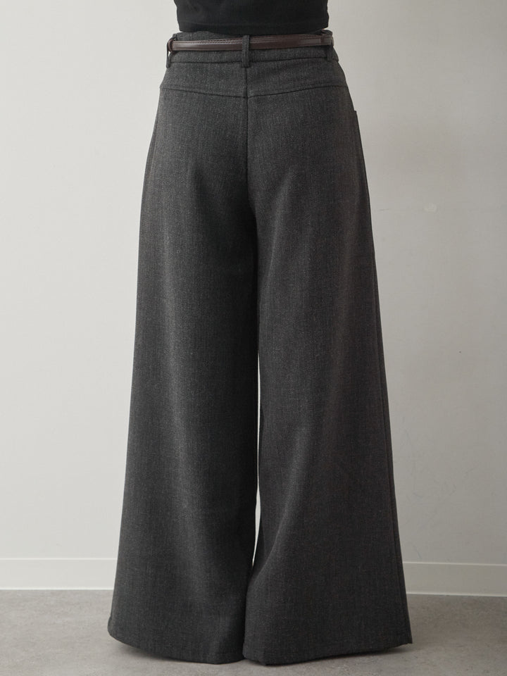 [予約]ベルト付ポケットデザインワイドストレートパンツ/charcoal