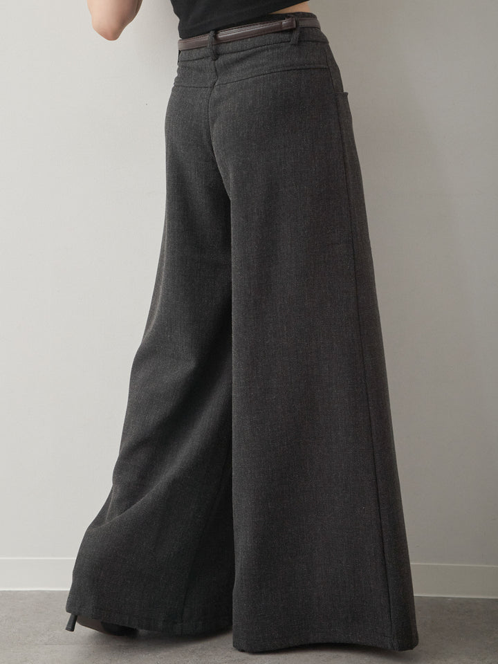 [予約]ベルト付ポケットデザインワイドストレートパンツ/charcoal