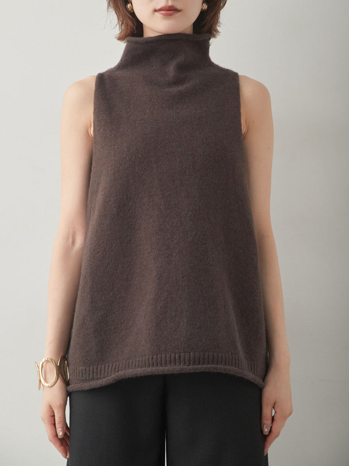 [予約]ハイネックアメスリワイドニットベスト/brown