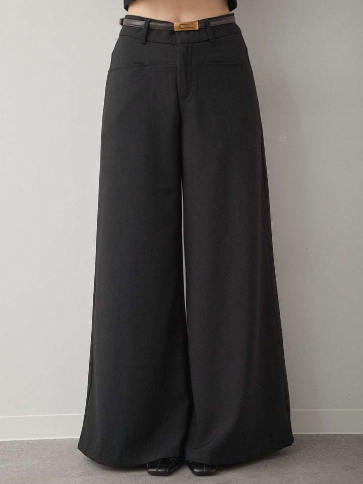 [予約]ベルト付ポケットデザインワイドストレートパンツ/black