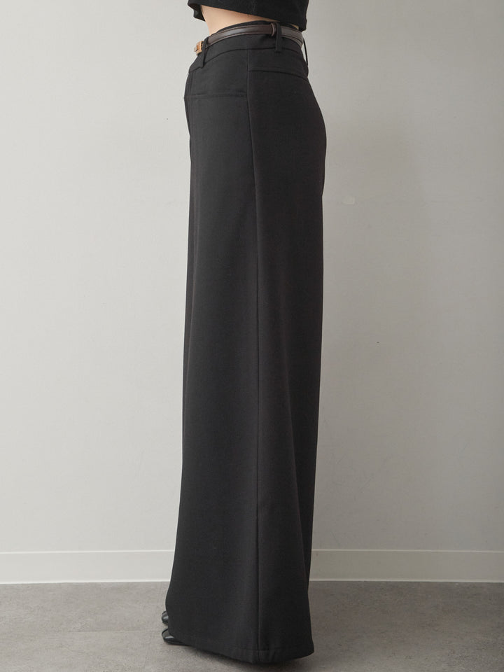 [予約]ベルト付ポケットデザインワイドストレートパンツ/black