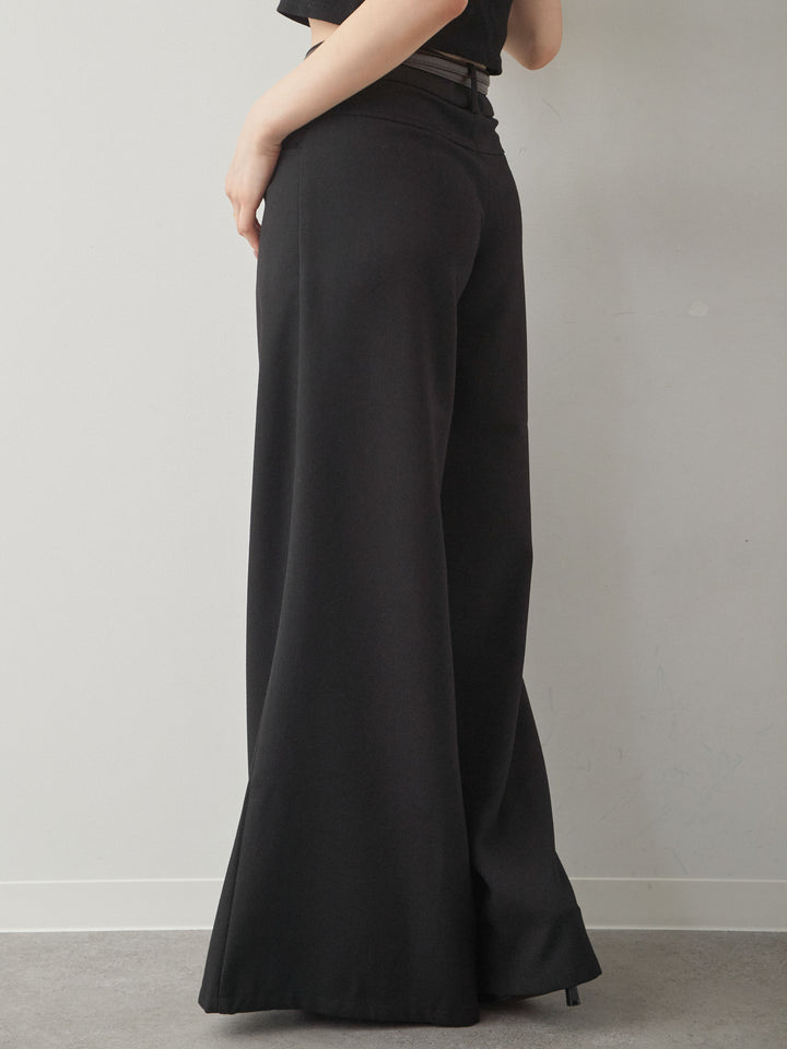 [予約]ベルト付ポケットデザインワイドストレートパンツ/black