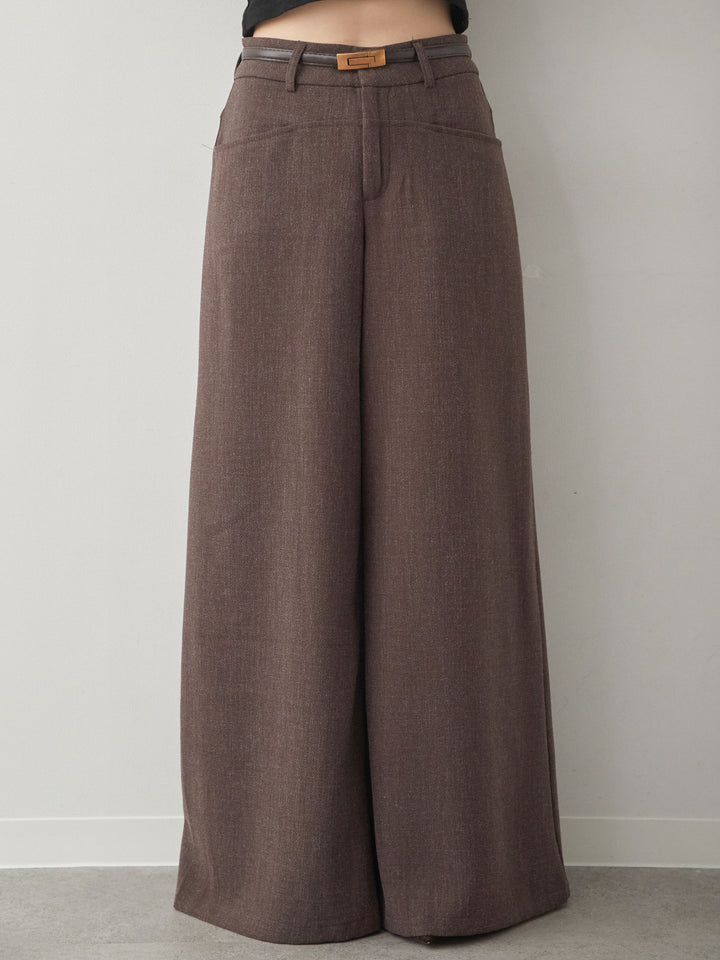 [予約]ベルト付ポケットデザインワイドストレートパンツ/brown