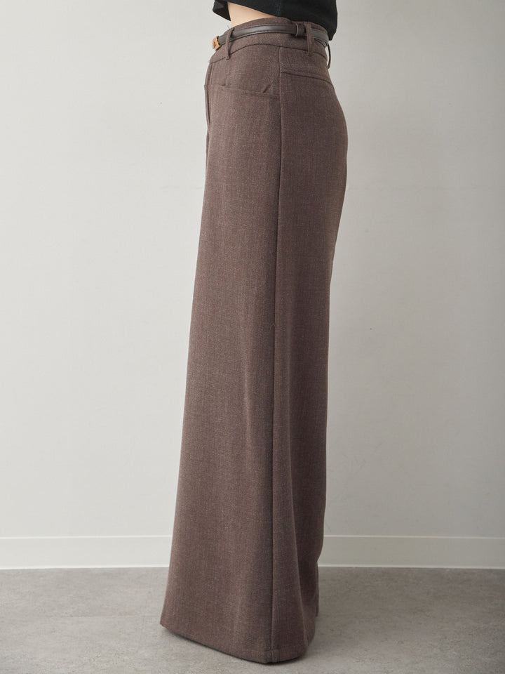 [予約]ベルト付ポケットデザインワイドストレートパンツ/brown