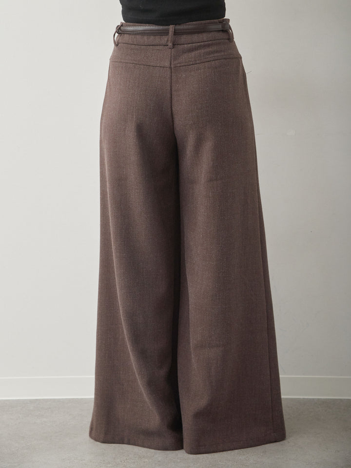 [予約]ベルト付ポケットデザインワイドストレートパンツ/brown