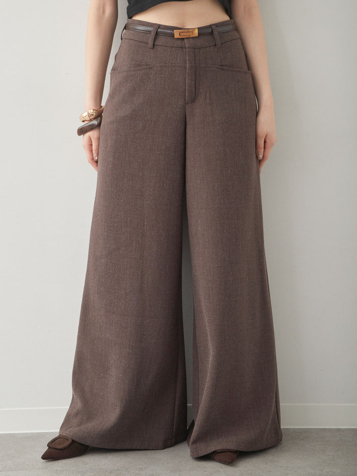 [予約]ベルト付ポケットデザインワイドストレートパンツ/brown