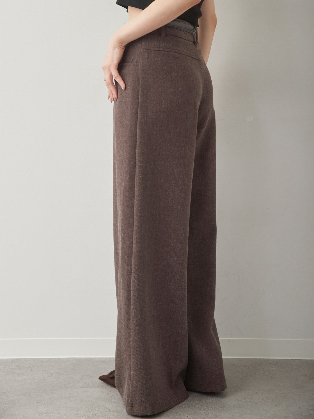 [予約]ベルト付ポケットデザインワイドストレートパンツ/brown