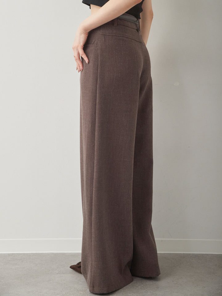 [予約]ベルト付ポケットデザインワイドストレートパンツ/brown
