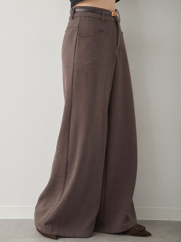 [予約]ベルト付ポケットデザインワイドストレートパンツ/brown