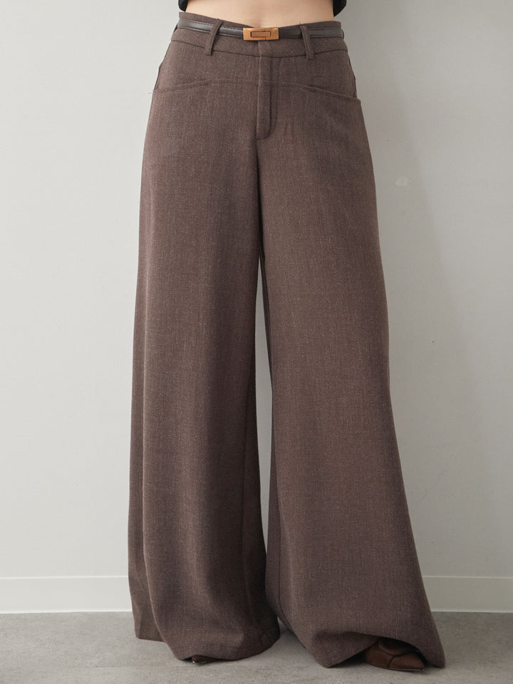 [予約]ベルト付ポケットデザインワイドストレートパンツ/brown