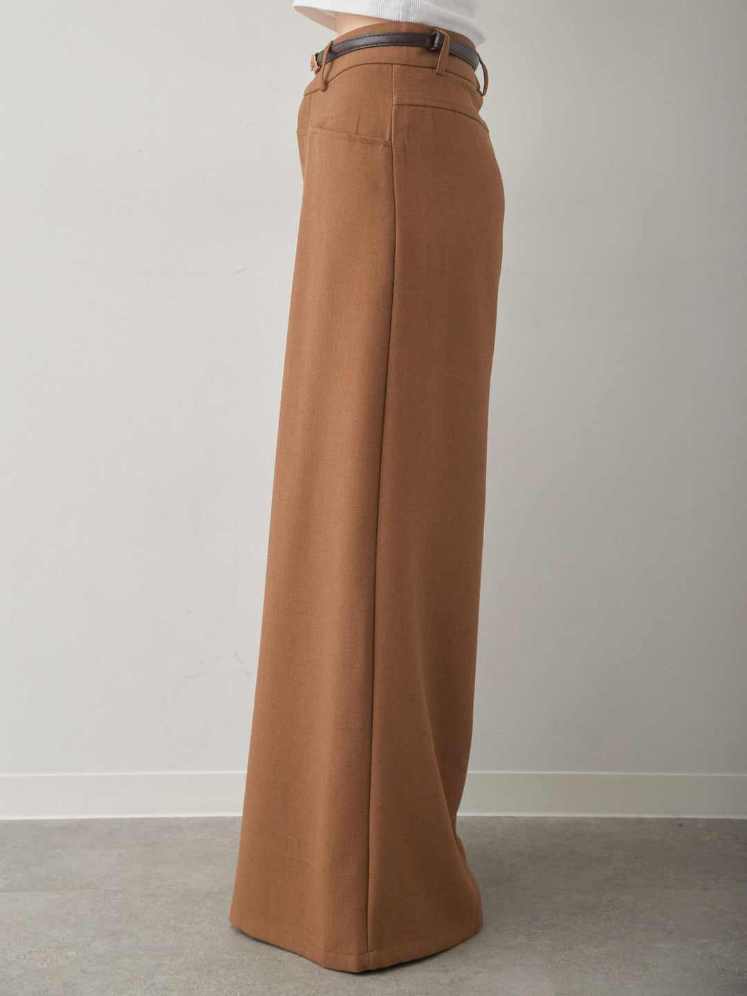 [予約]ベルト付ポケットデザインワイドストレートパンツ/camel