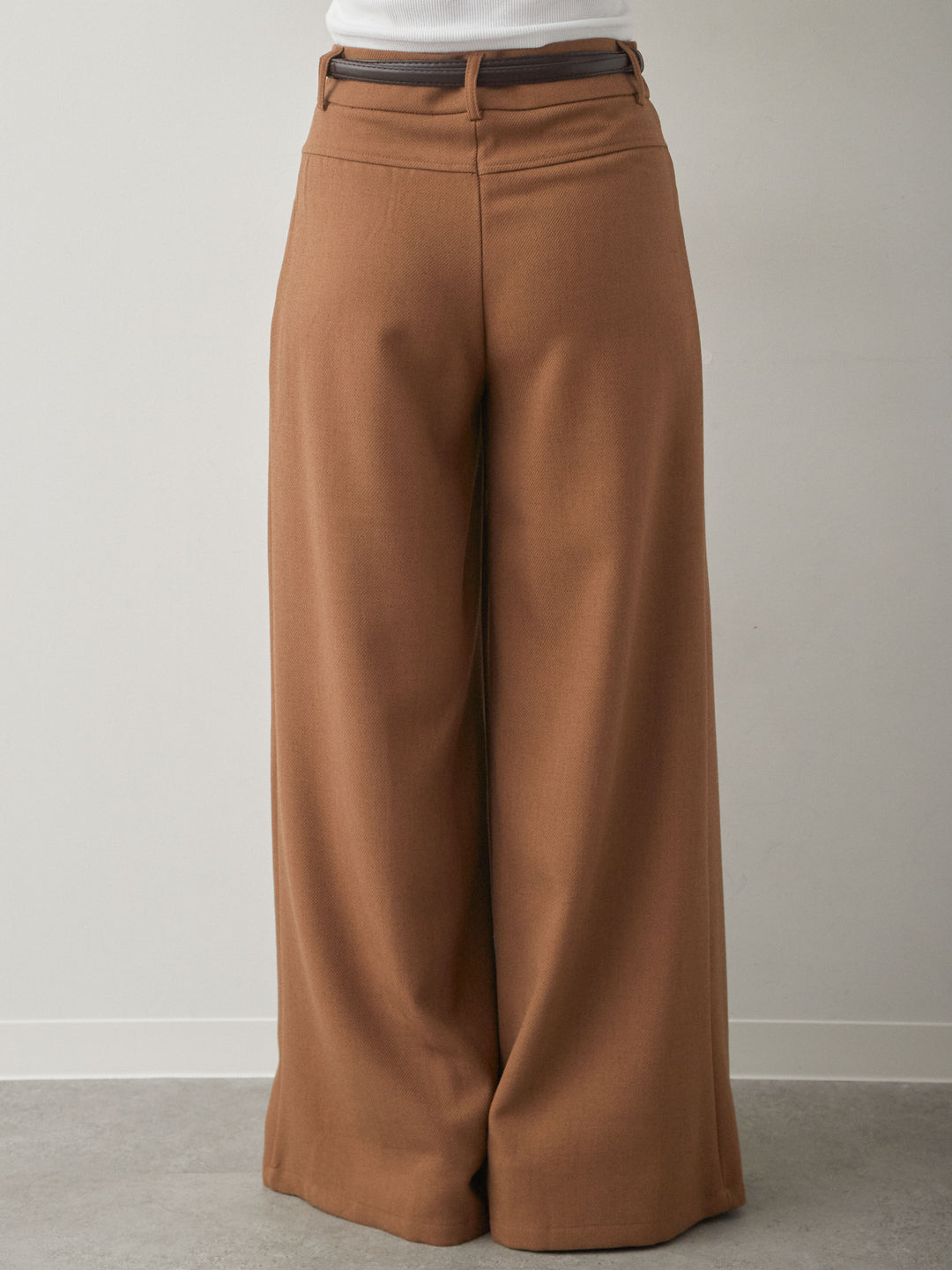 [予約]ベルト付ポケットデザインワイドストレートパンツ/camel