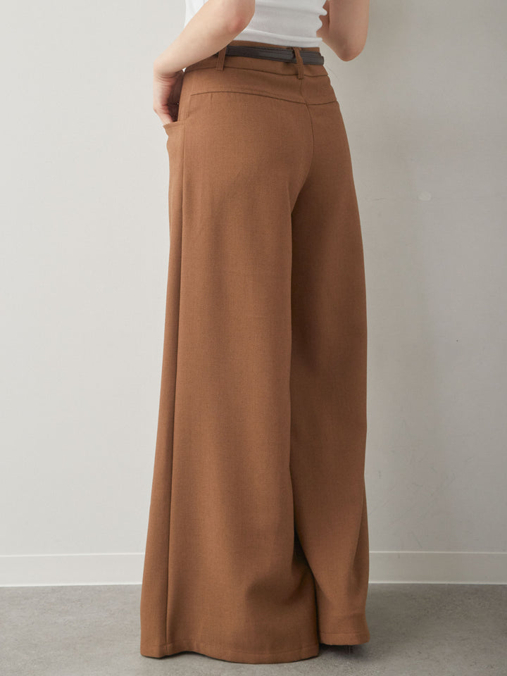 [予約]ベルト付ポケットデザインワイドストレートパンツ/camel