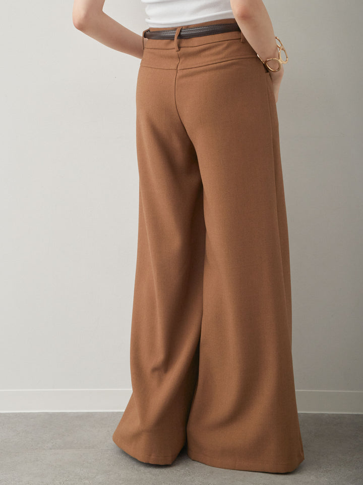 [予約]ベルト付ポケットデザインワイドストレートパンツ/camel
