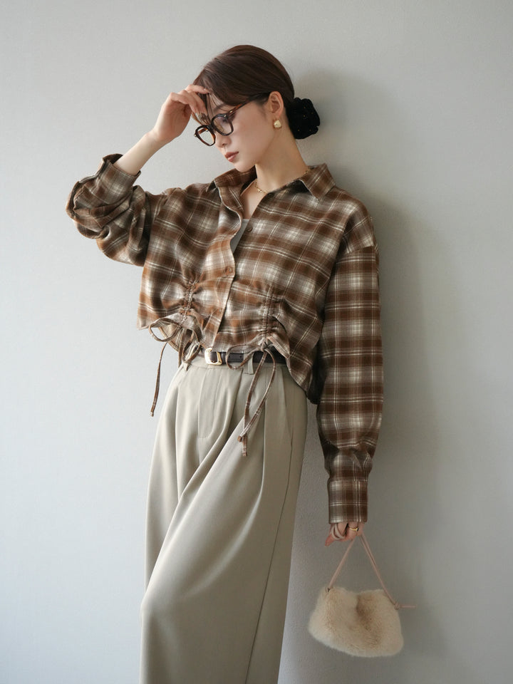 [予約]ドロストクロップネルチェックドシャツ/シナモン
