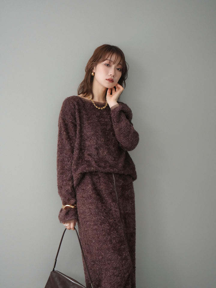 [予約]ラメシャギートップス/brown