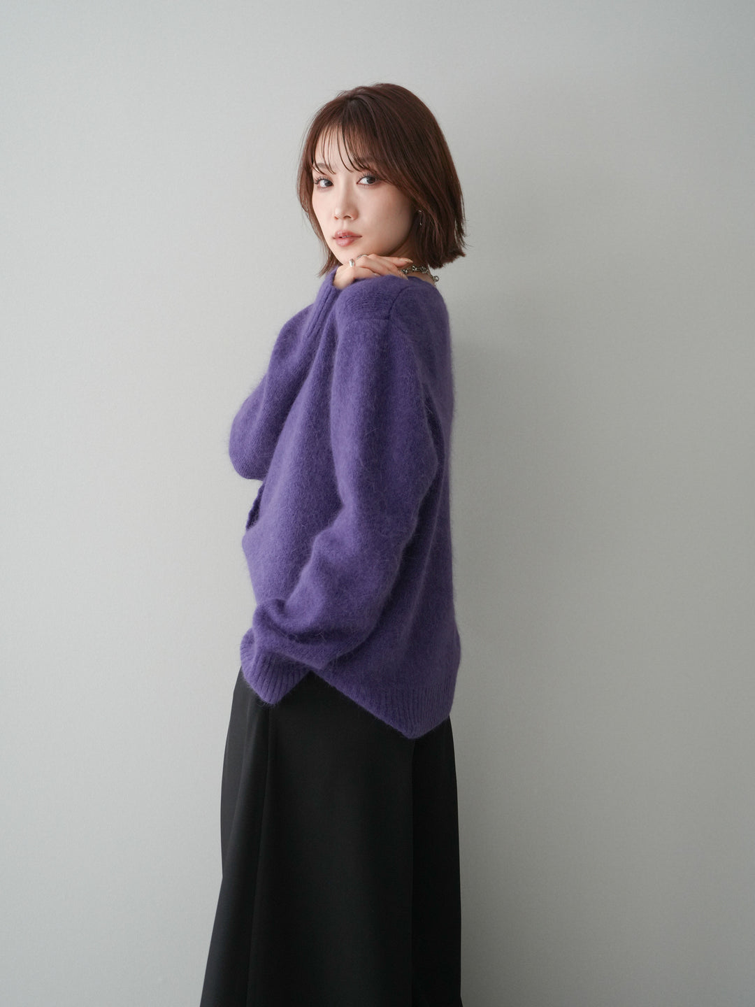 [SET]くるみボタンニットカーディガン+テープベルトタックバギーパンツ(2set)