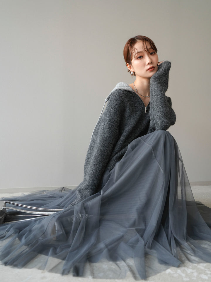 [予約]バイカラージップニットプルオーバー/charcoal