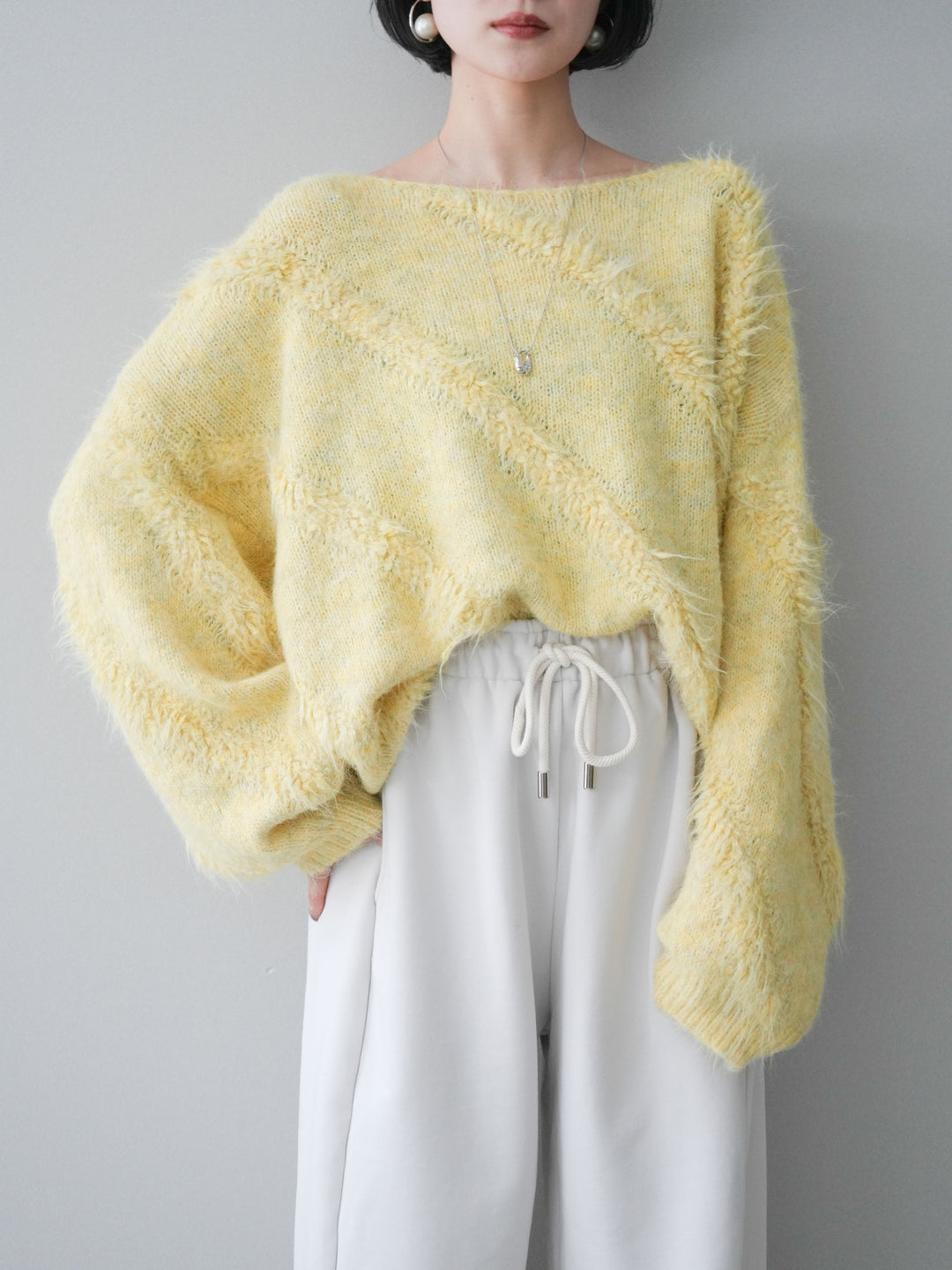 [予約]シャギーデザインニットプルオーバー/yellow