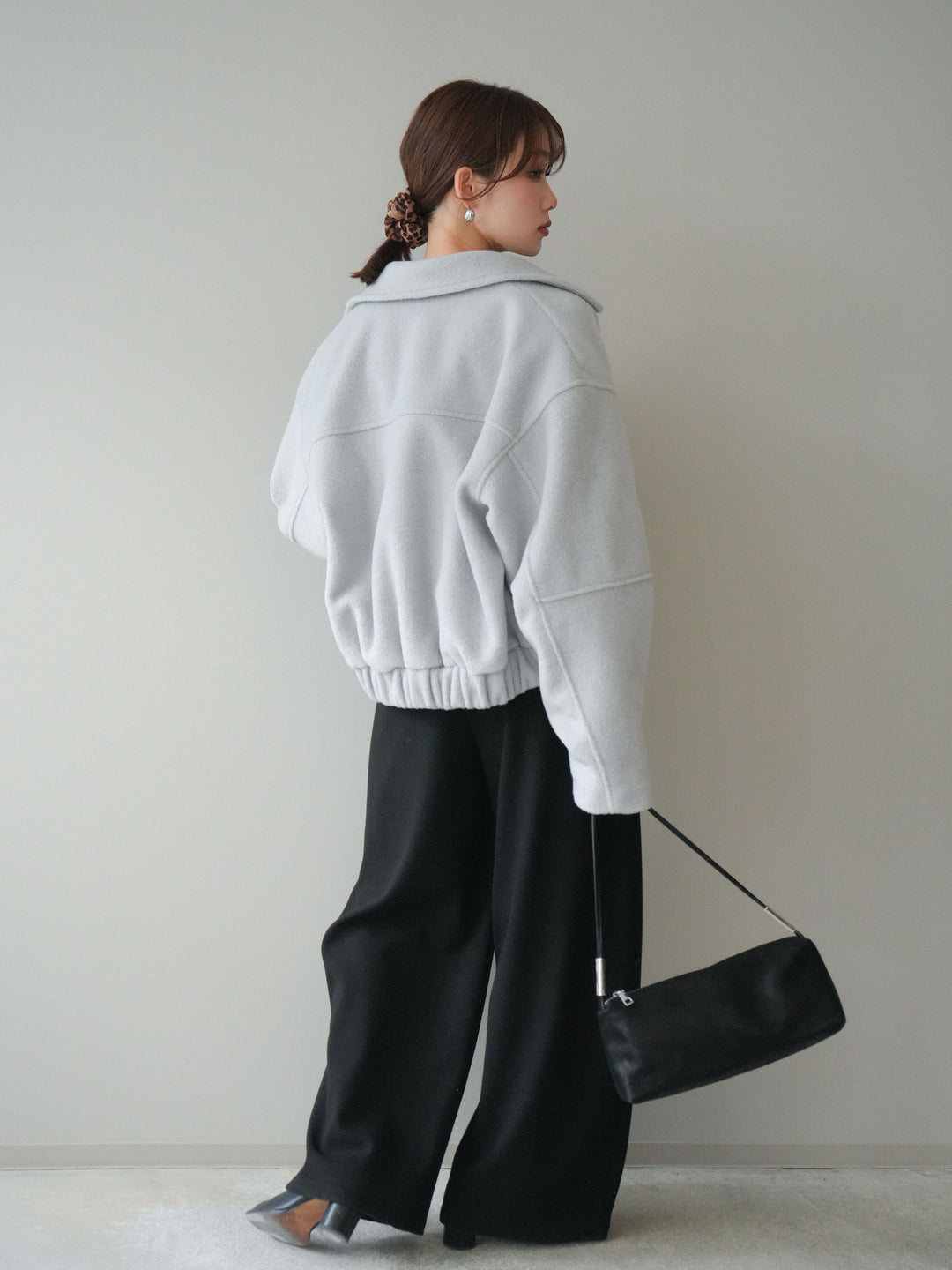 [SET]ウールライクフライトジャケット+アニマル柄ベルト付きウールタッチワイドパンツ(2set)