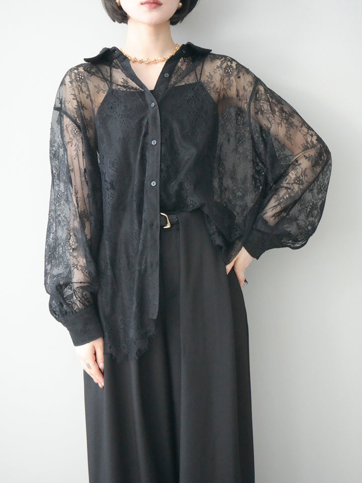 [予約]総レースボリュームスリーブシャツ/black
