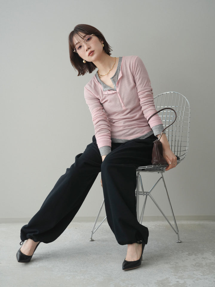 [予約]シアーリブヘンリーネックロンT/pink