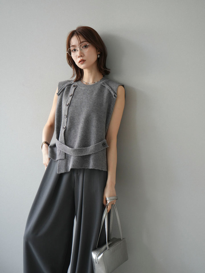 [予約]レイヤードボタンニットベスト/グレー