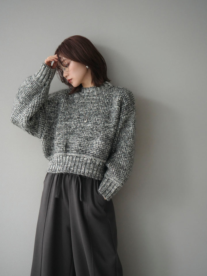 [予約]ボリュームスリーブミックスネップニットプルオーバー/gray