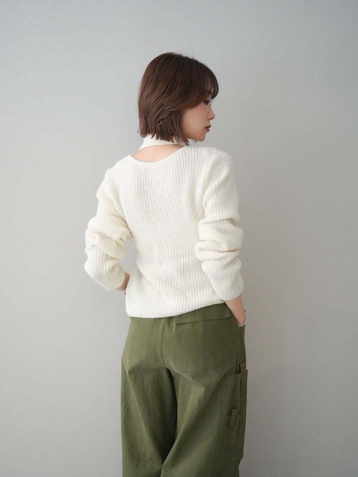 [予約]ケーブル編みクロスニットトップス/white