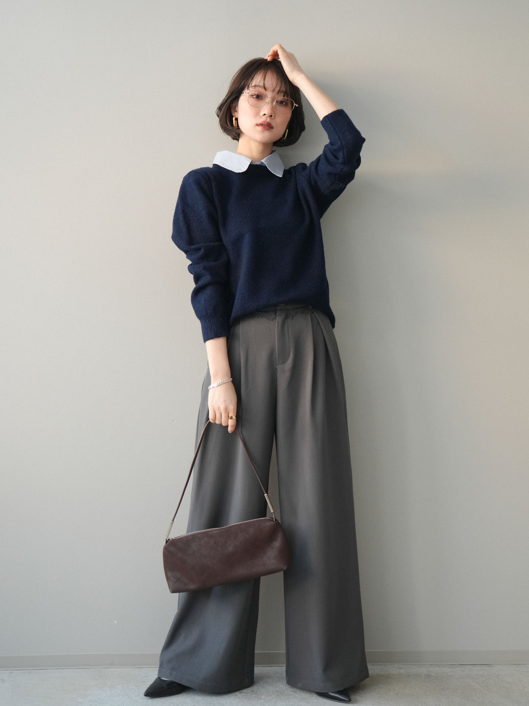 [予約]ウエストレースタックワイドパンツ/gray