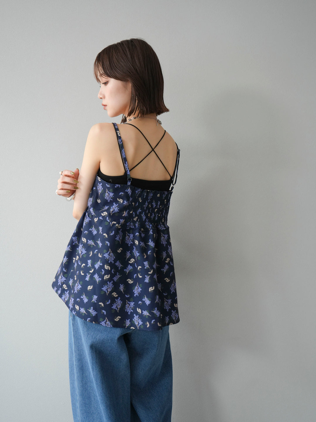 [予約]ブーケプリントキャミソール/ネイビー
