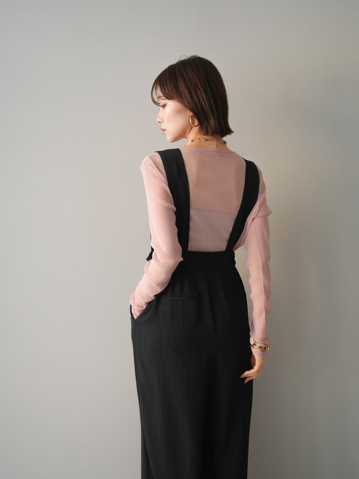 [予約]シボ加工ハイウエストタックサロペット/black