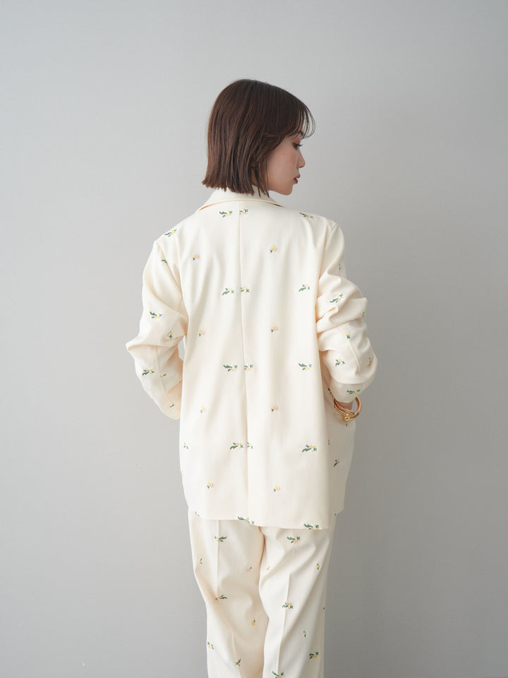 [予約]フラワー刺繍テーラードジャケット/ivory