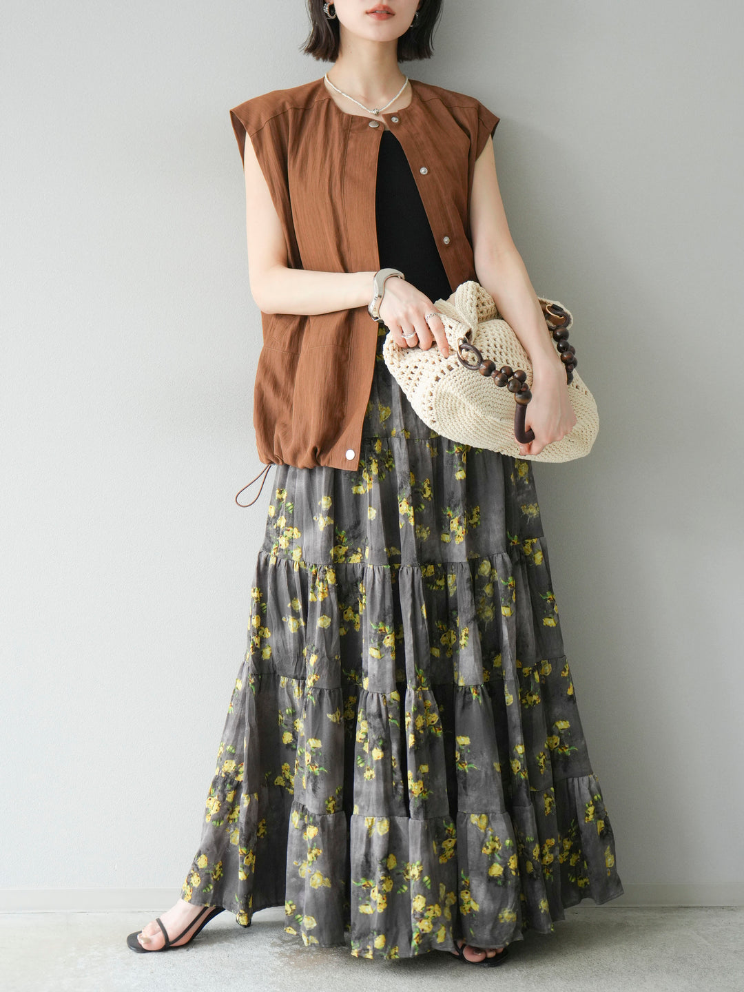 [SET]リネンライクドロストバルーンブルゾン+フラワーワッシャープリーツスカート(2set)