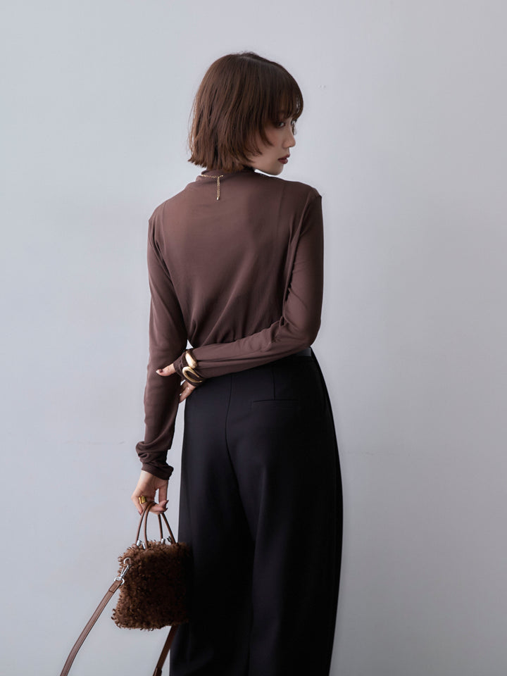 [予約]メッシュボトルネックトップス/brown