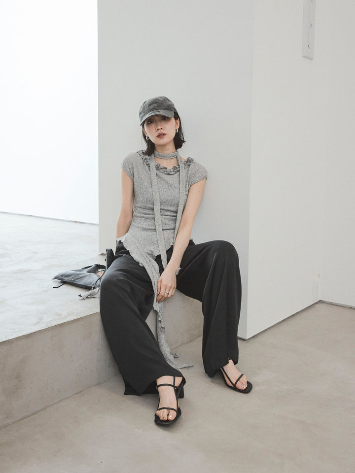 [SET]ラッフルシアーニットタンクトップ+サテンイージーパンツ(2set)