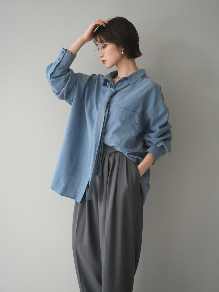 [予約]コットンライクボウタイオーバーシャツ/blue