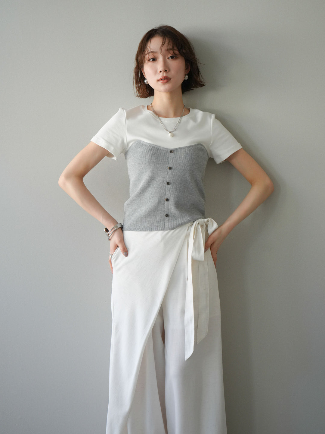 【套裝】抹胸式T卹+裹身式寬褲（兩件套）