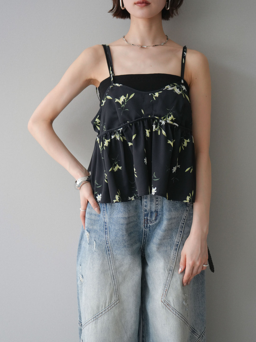 [SET]フラワープリントキャミソール+フラワープリントキャミソール(2set)