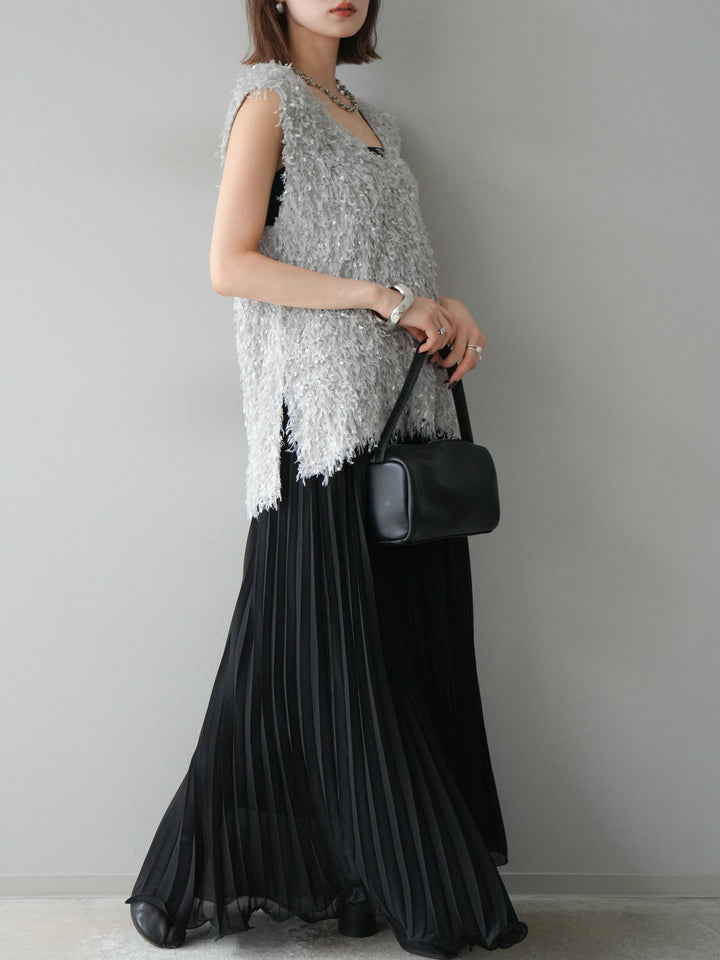 [予約]シフォンプリーツパイピングスカート/ブラック