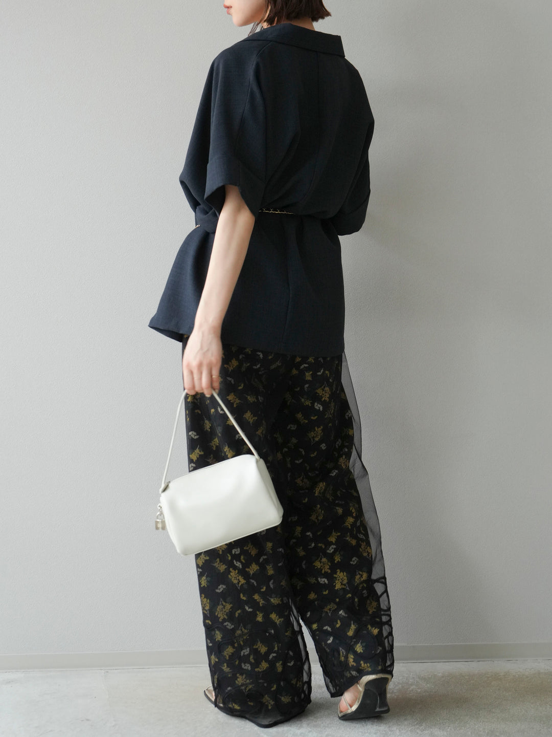 [予約]ブーケプリントタックパンツ/ブラック