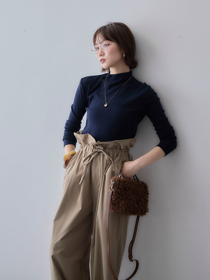 [予約]モックネックリブスリムニットトップス/navy