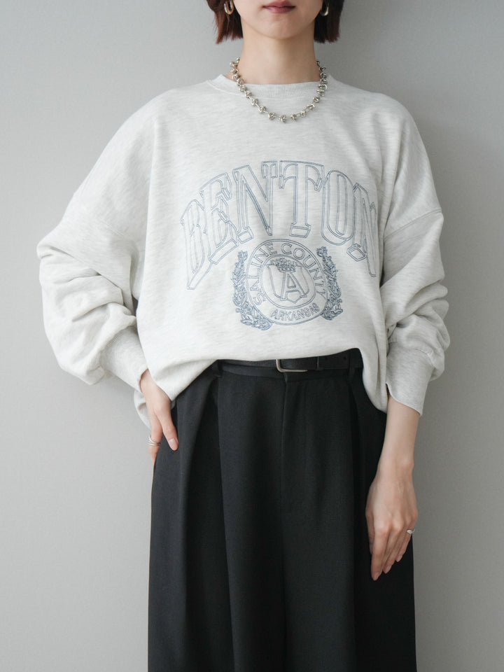 [SET]カレッジロゴ刺繍BIGスウェットプルオーバー+サテンベルトタックワイドパンツ(2set)