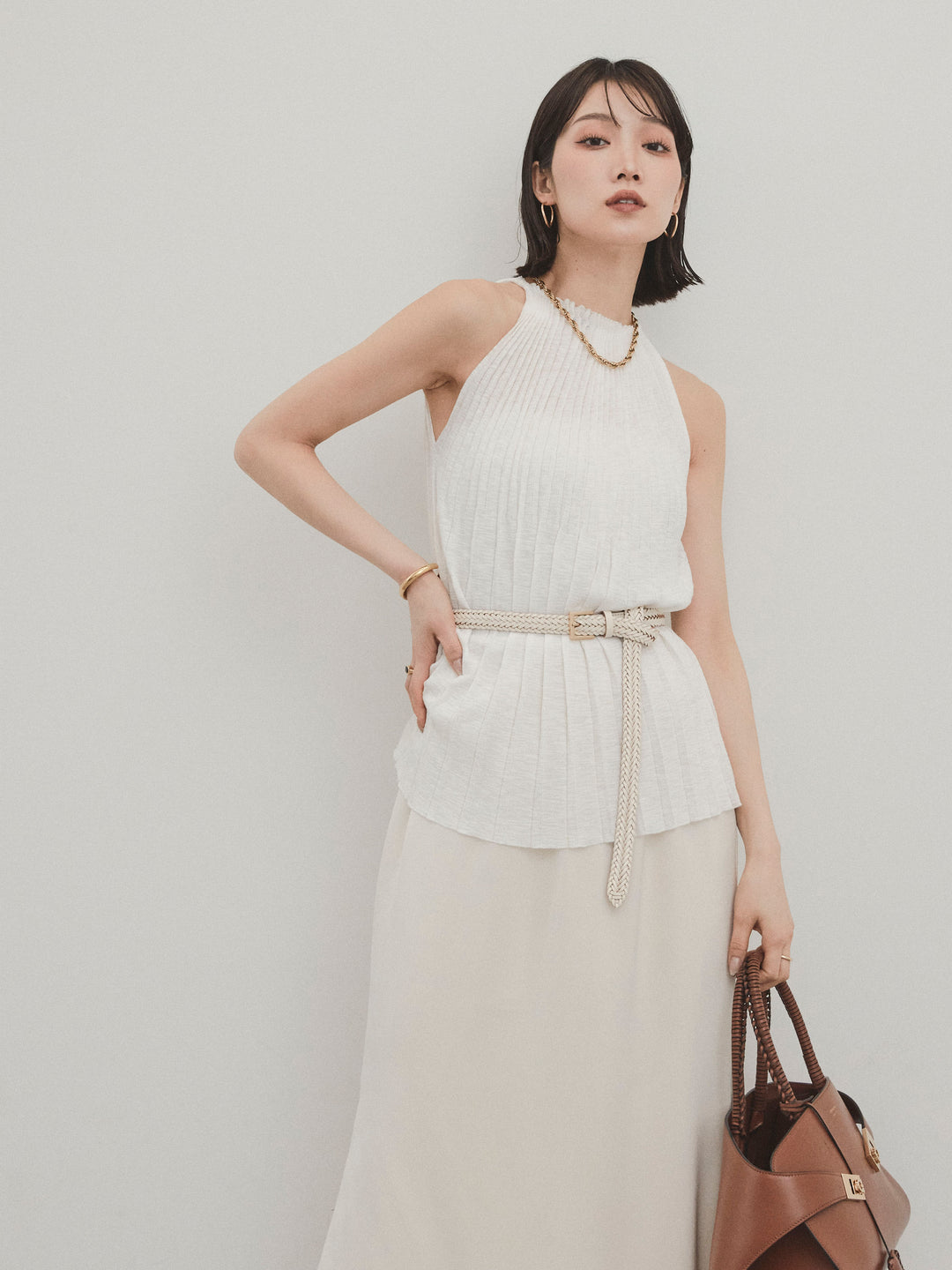 [予約]プリーツニットキャミソール/アイボリー