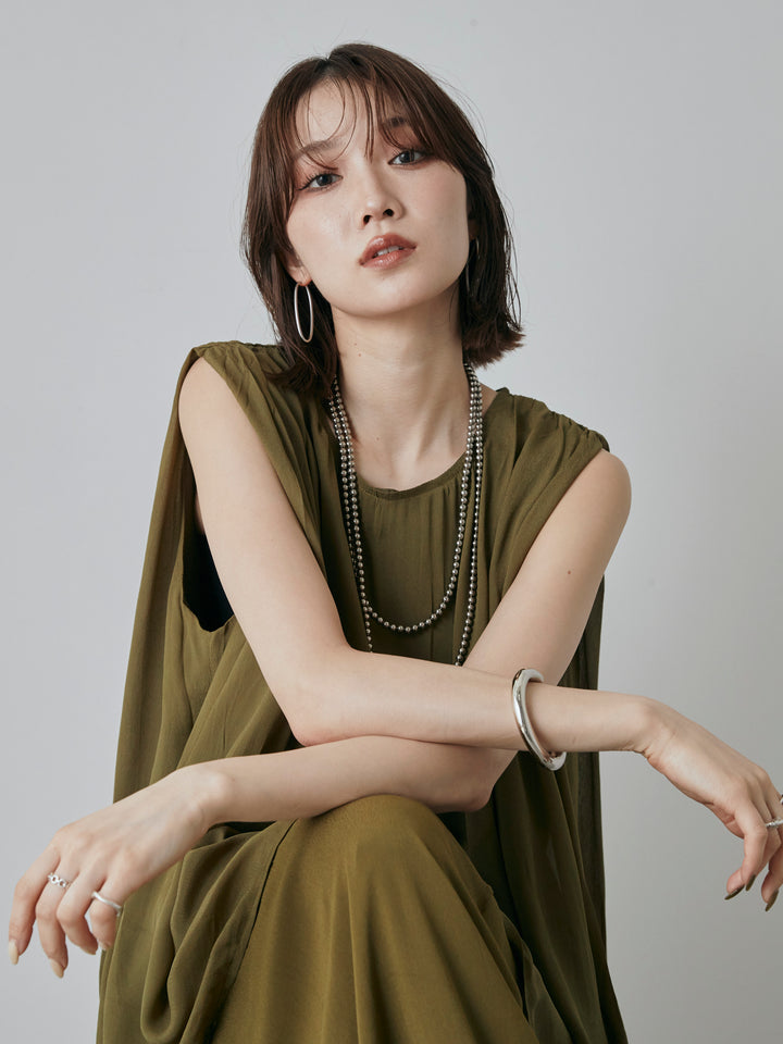 [預購] 透視褶肩襯衫/綠色